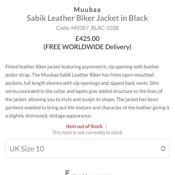 Muubaa Sabik Leather Biker Jacket in Black US 8 100% Sheep Skin - Picture 11 of 17